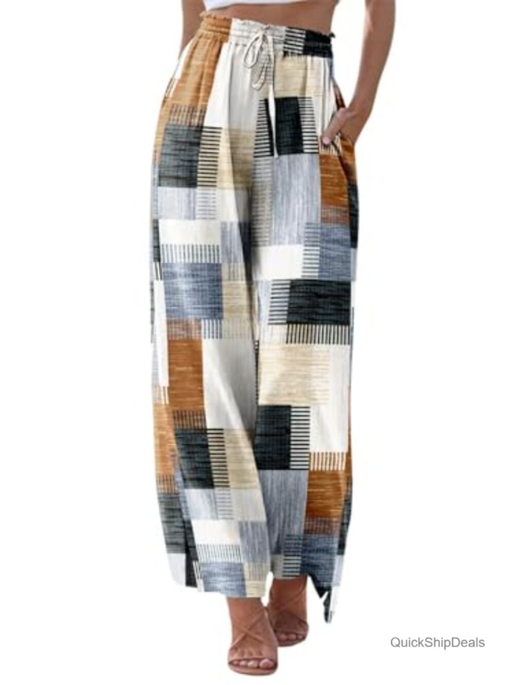 Womens Wide Leg Palazzo Lounge Pants Drawstring High Waist Casual Boho